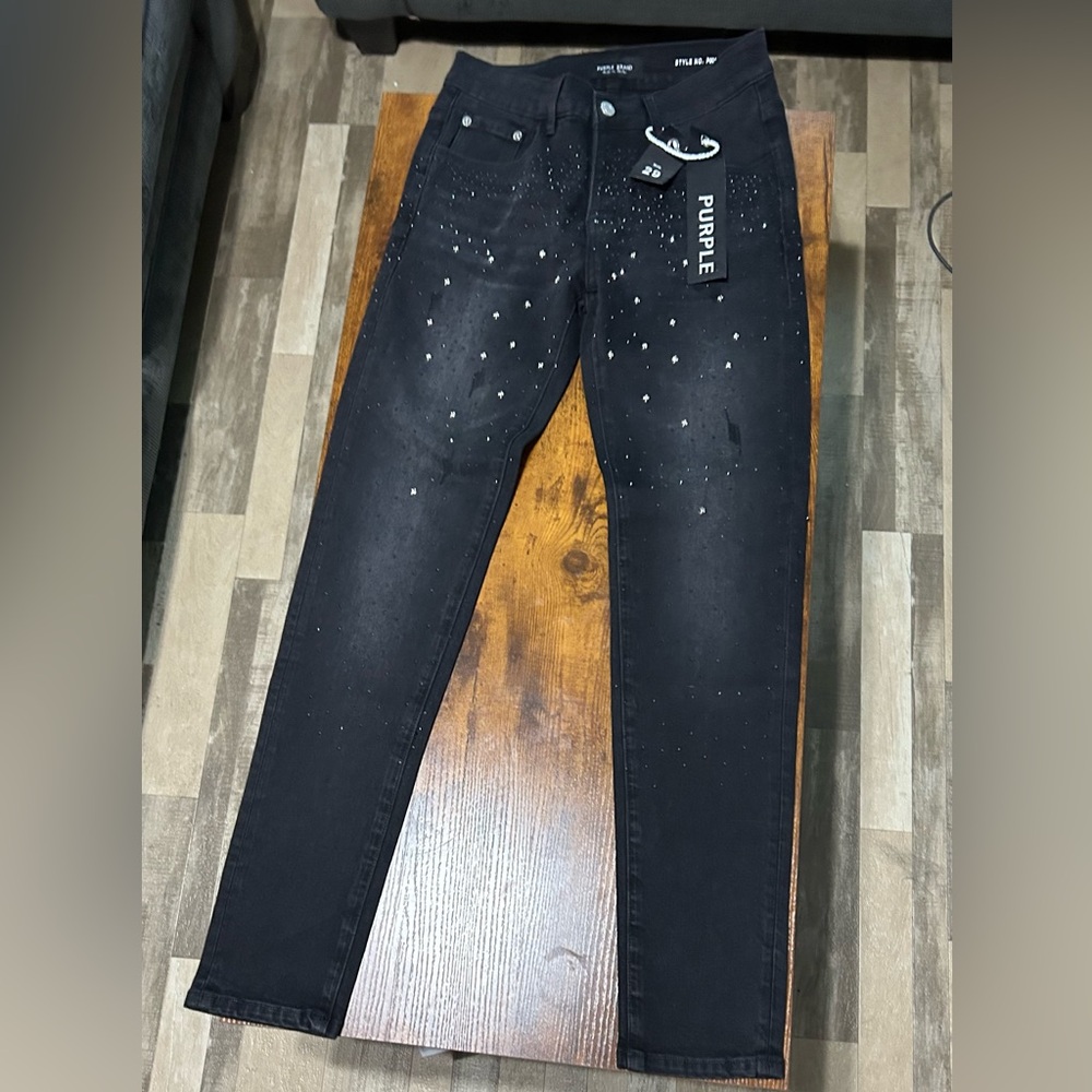 Purple Brand Men's Black Skinny Jeans with Skull Rhinestones